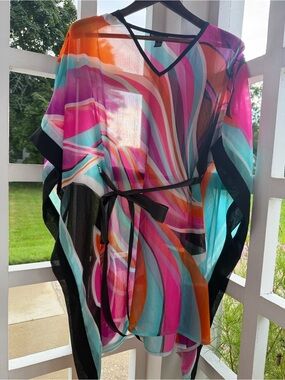 Club Z Collection Swirl V-Neck Kaftan Top /Swim Coverup